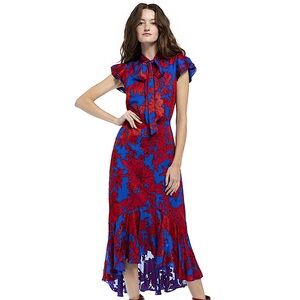 Alice + Olivia Blue and Red Floral Midi Dress